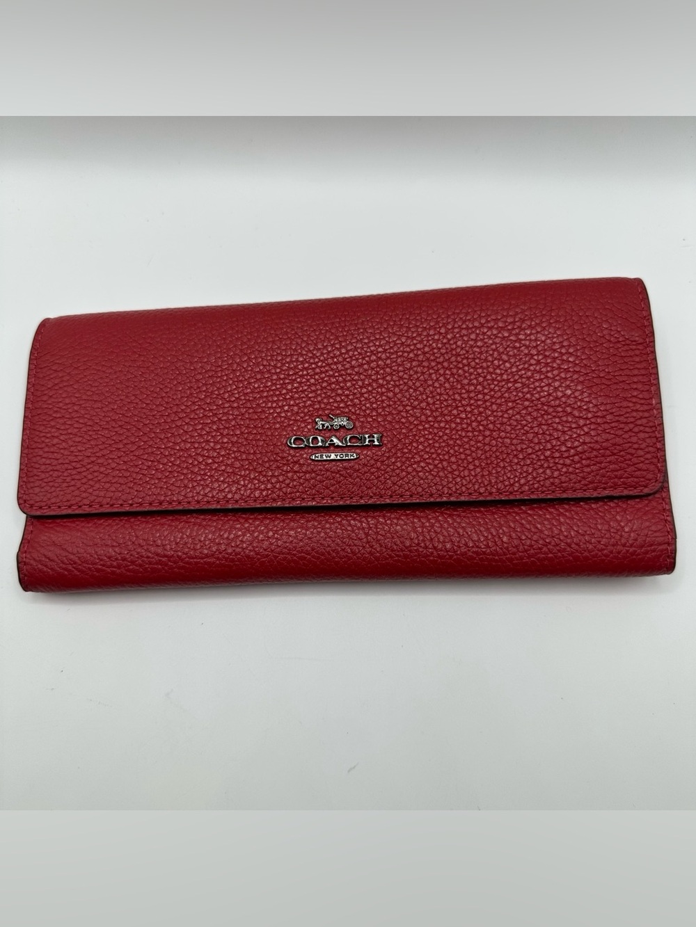 Coach Red Pebbled Leather Fold Wallet with Silver Logo